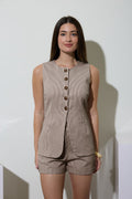 BP Pinstripe Longline Button Down Denim Vest