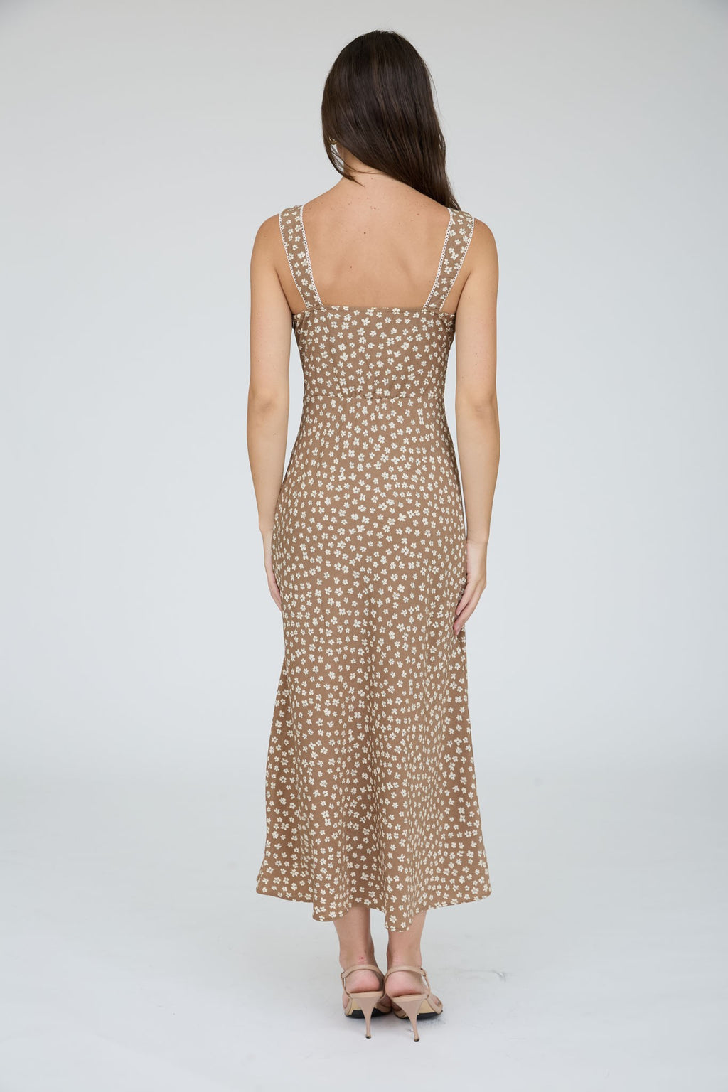 BP Floral Sweetheart Neck Trim Midi Dress