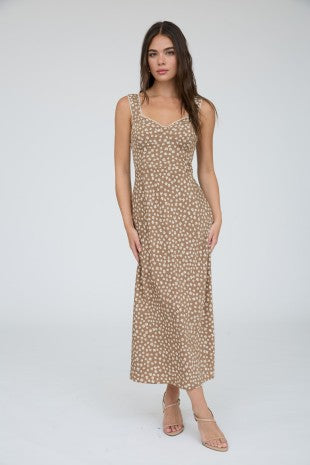 BP Floral Sweetheart Neck Trim Midi Dress