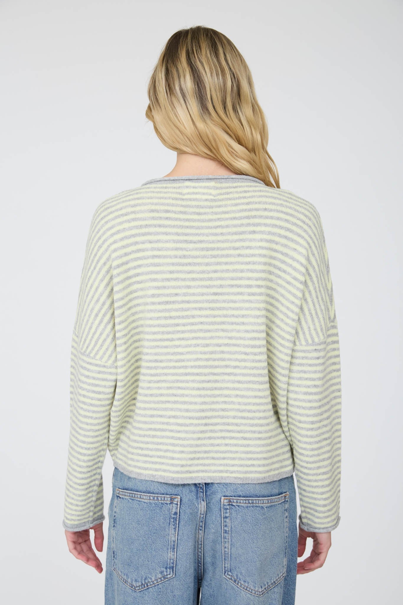 BP Stripe Raw Edge Drop Shoulder Knit Cardigan