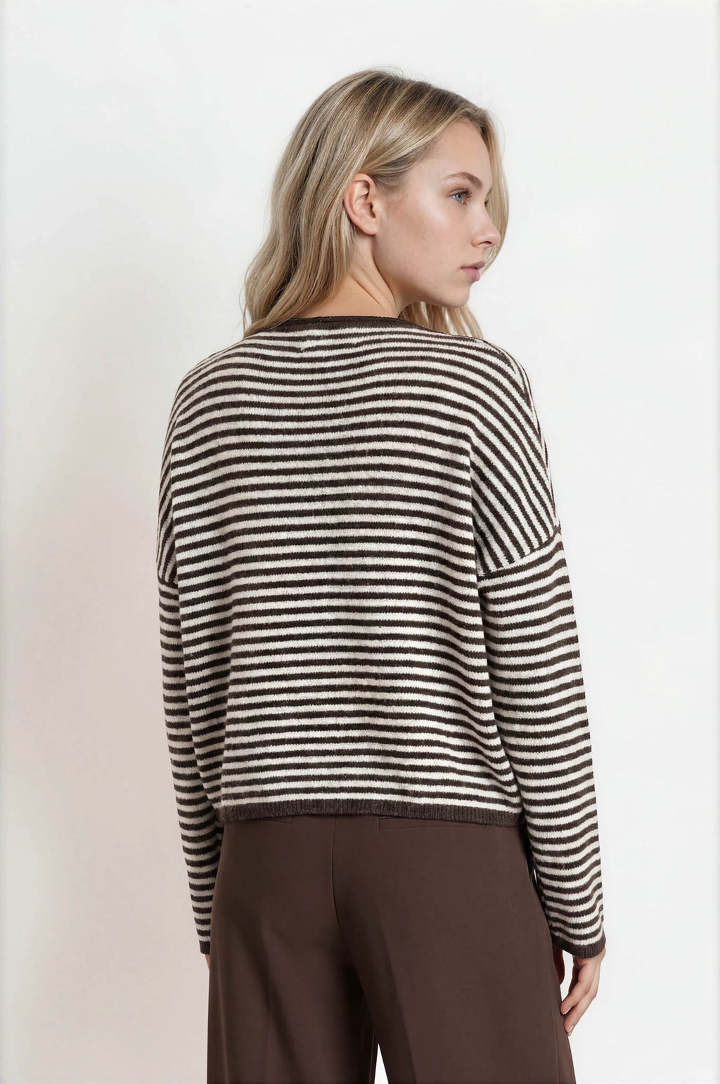 BP Stripe Raw Edge Drop Shoulder Knit Cardigan