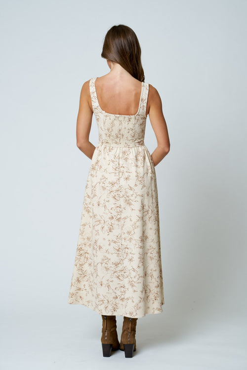 BP Floral Toile Front Hook Midi Dress