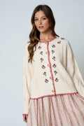 BP Floral Embroidery Contrast Stitch Knit Cardigan