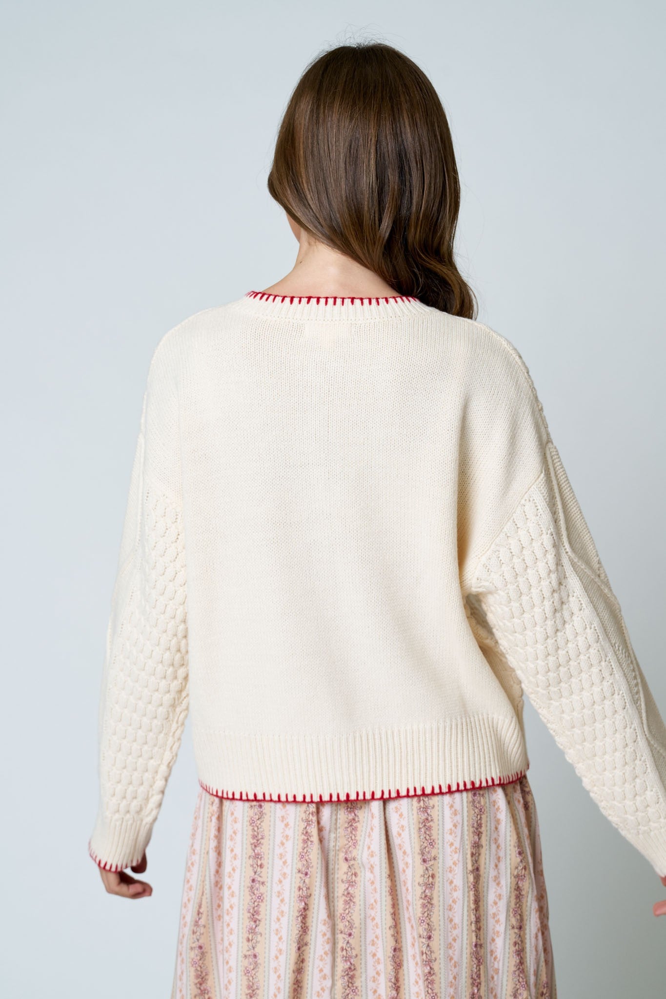 BP Floral Embroidery Contrast Stitch Knit Cardigan