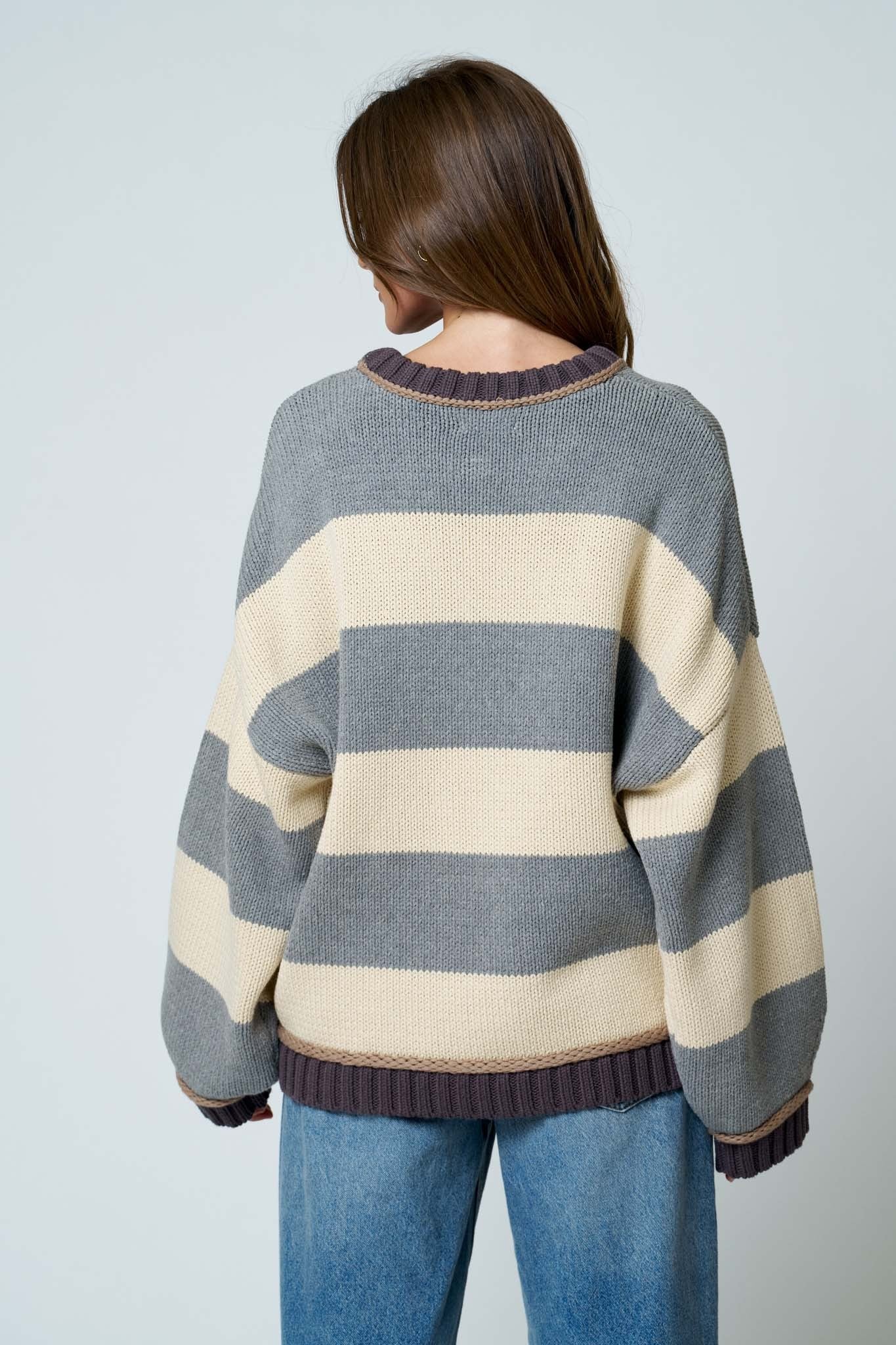 BP Oversized Stripe Crew Neck LS Sweater