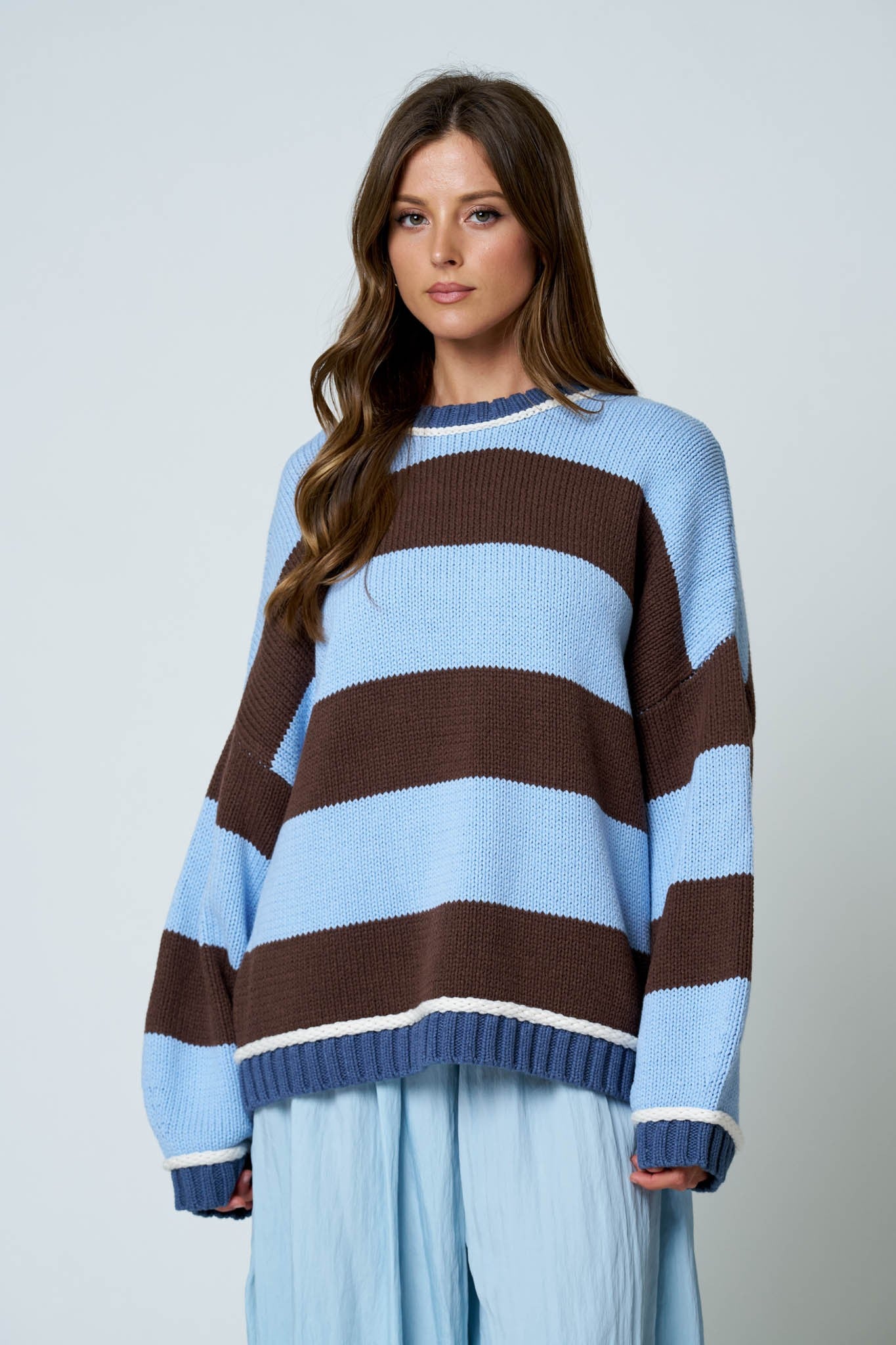BP Oversized Stripe Crew Neck LS Sweater