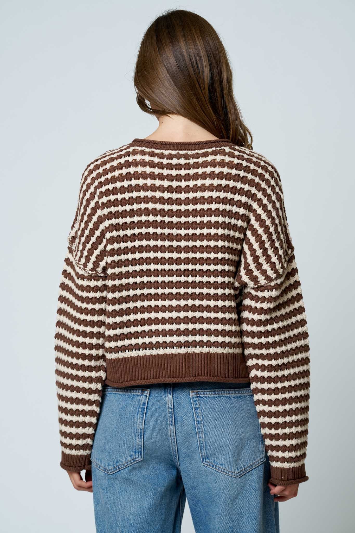 BP Crochet Stripe Knit Down Cardigan
