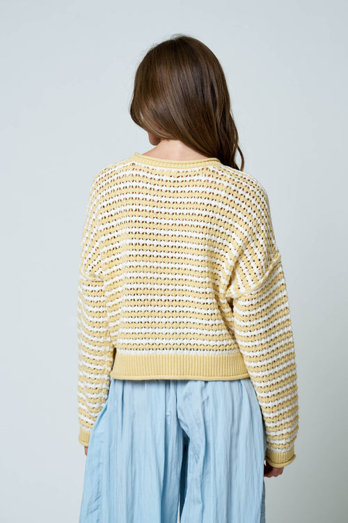 BP Crochet Stripe Knit Down Cardigan