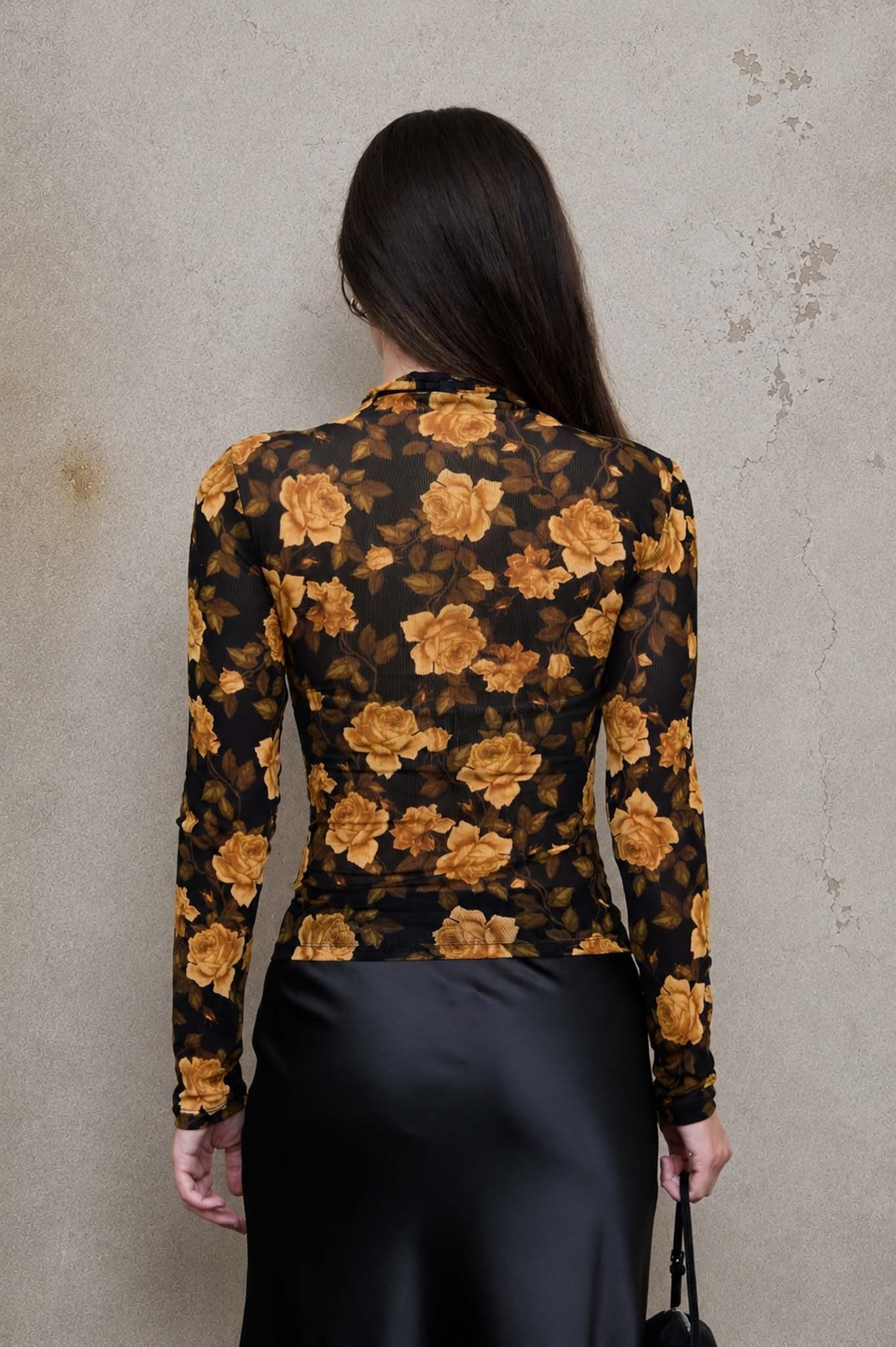 BP Floral Mesh Mock Neck LS Top