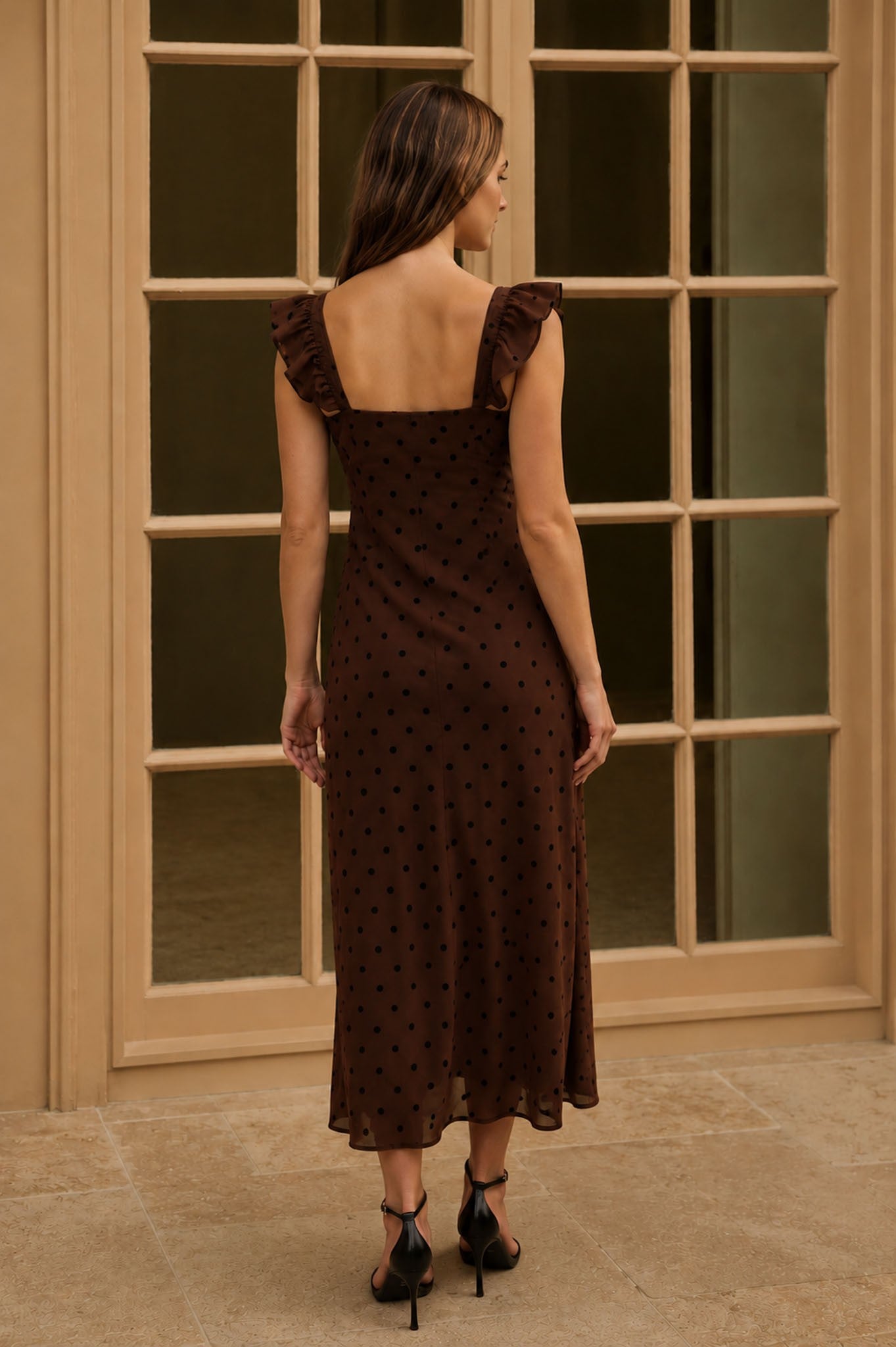 BP Polka Dot Flock Sweetheart Midi Dress