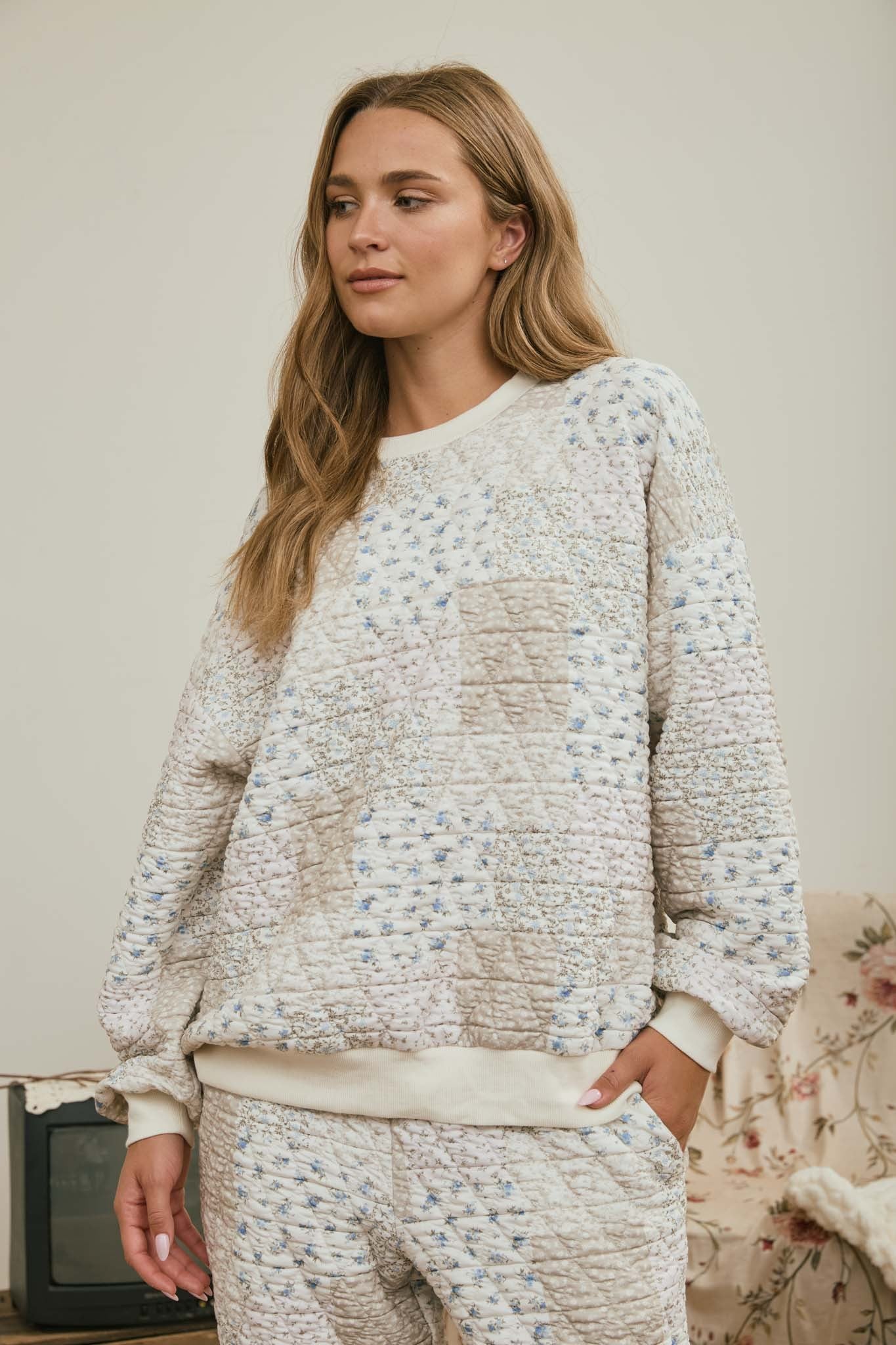 BP Multi-Floral Patchwork LS Top