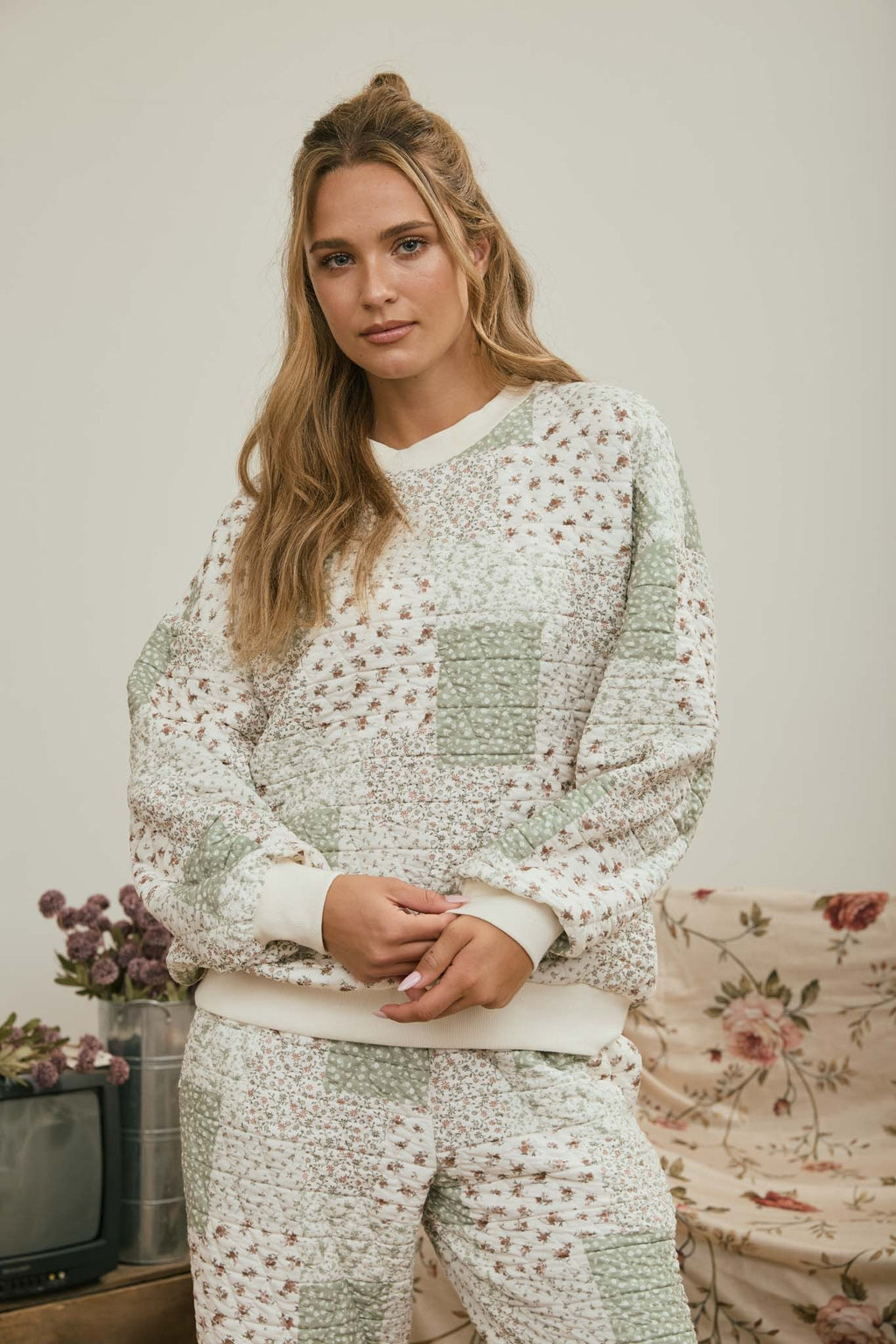 BP Multi-Floral Patchwork LS Top