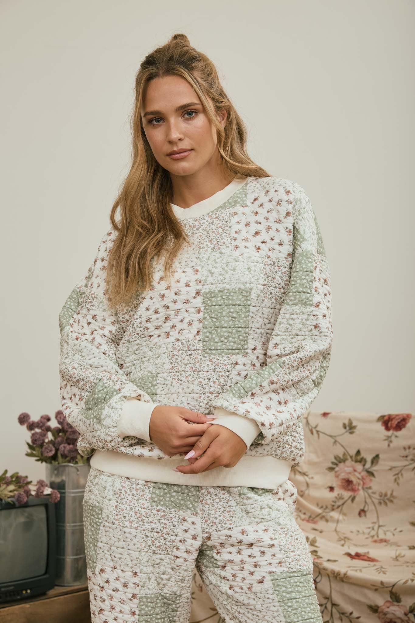 BP Multi-Floral Patchwork LS Top