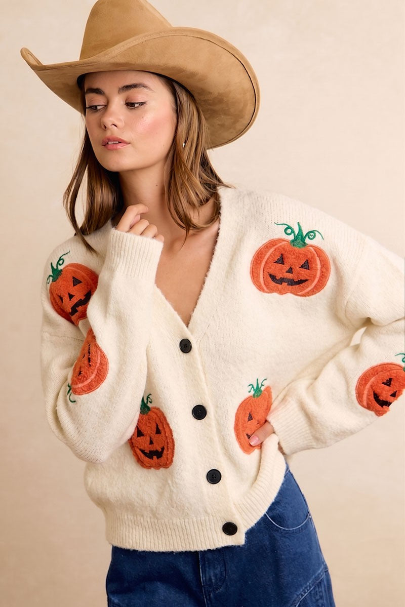 BB Halloween Pumpkin Button Front Cardigan