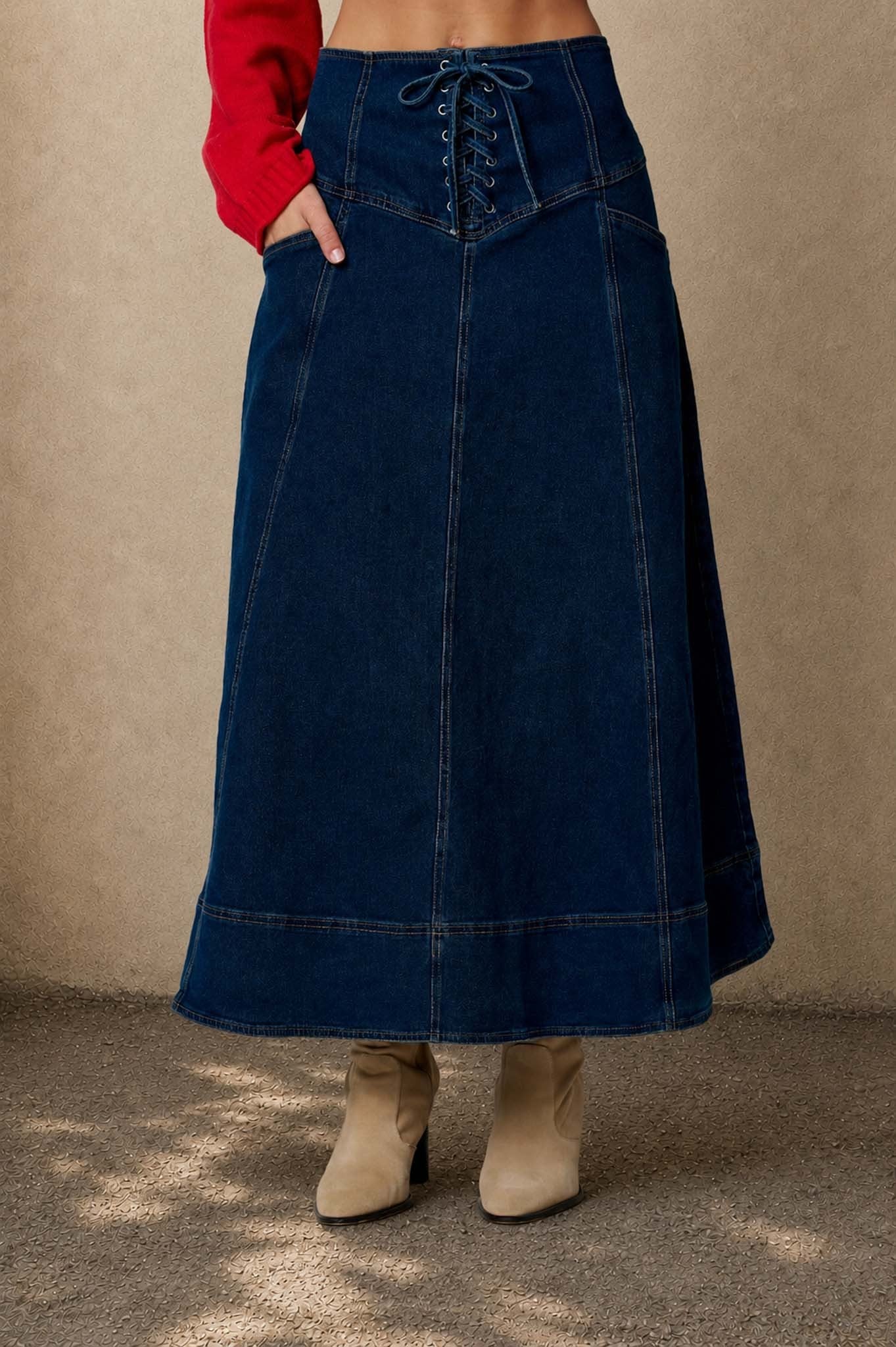 BP Lace Up Corset Denim Skirt