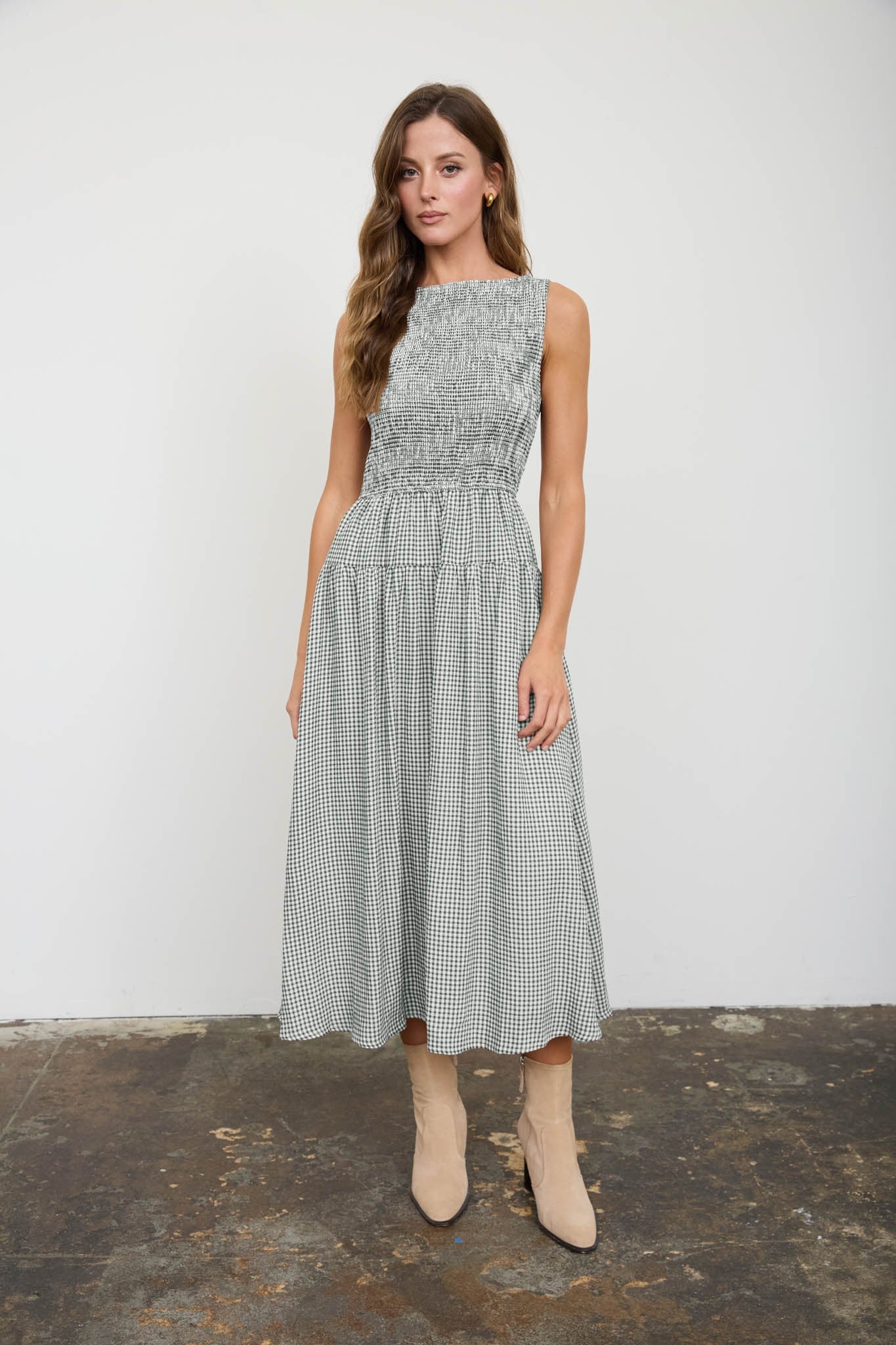 BP Gingham Tiered Midi Dress