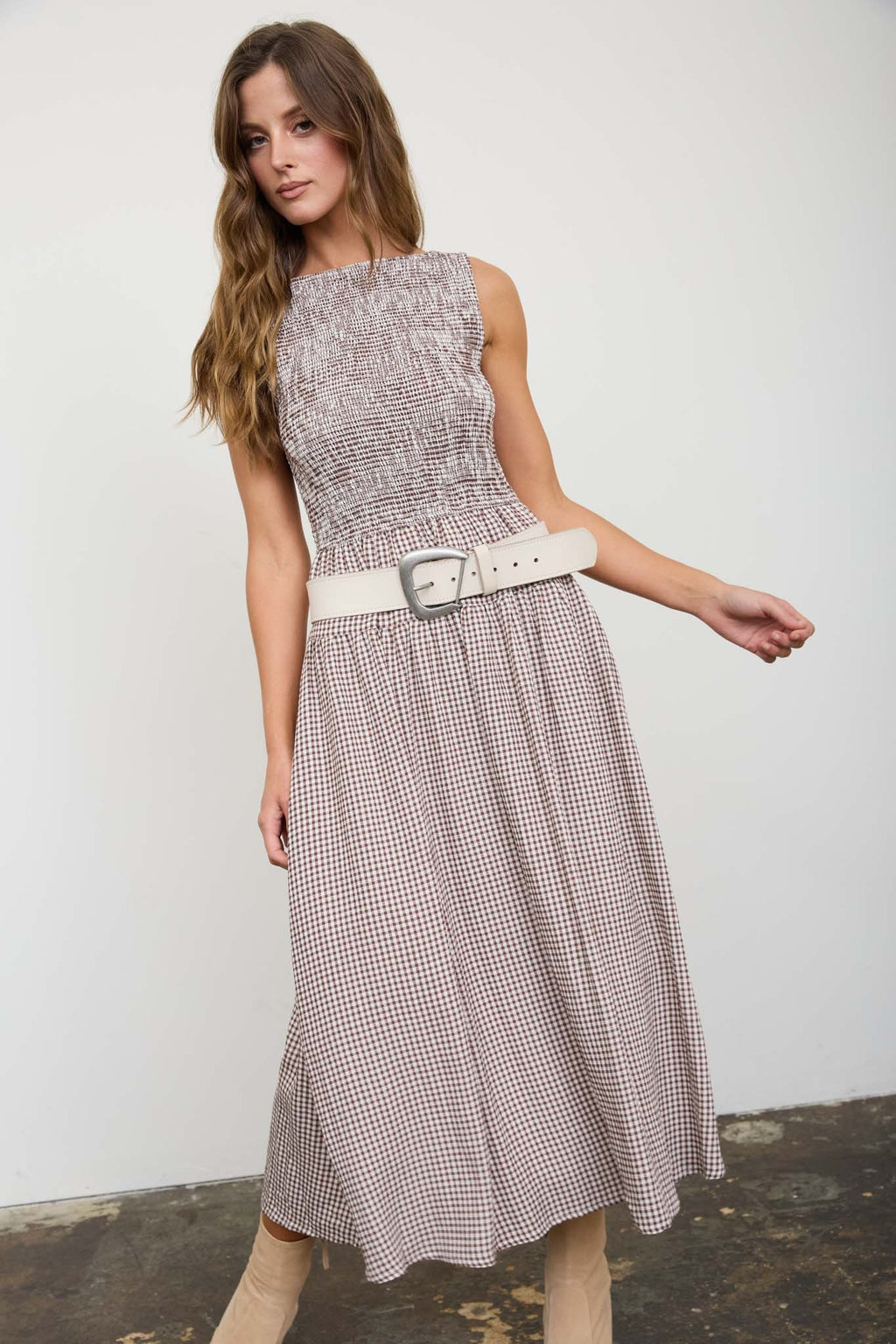 BP Gingham Tiered Midi Dress