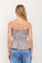 Load image into Gallery viewer, BP Smocked Gingham Lace Trim Peplum Spaghetti Top