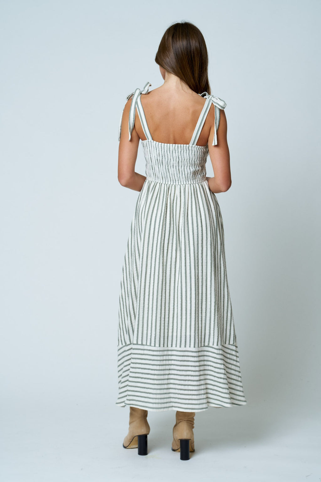 BP Stripe Smocked Tie Strap Maxi Dress