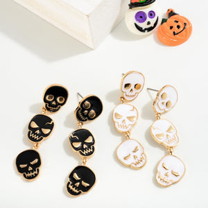 Linked Enamel Skull Earring
