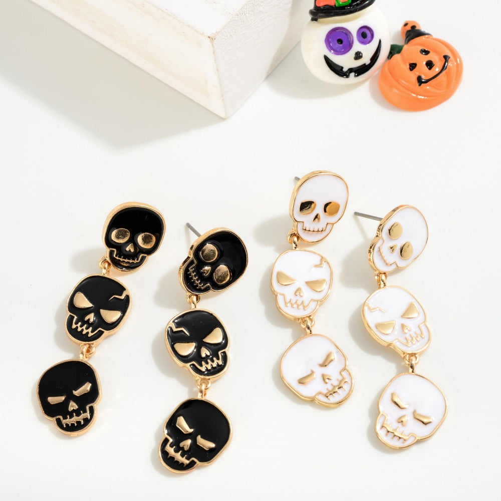 Linked Enamel Skull Earring