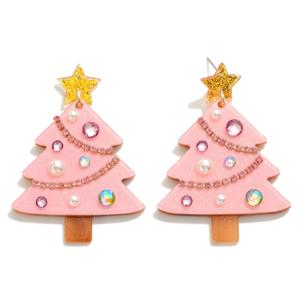Pink Tree Earrings