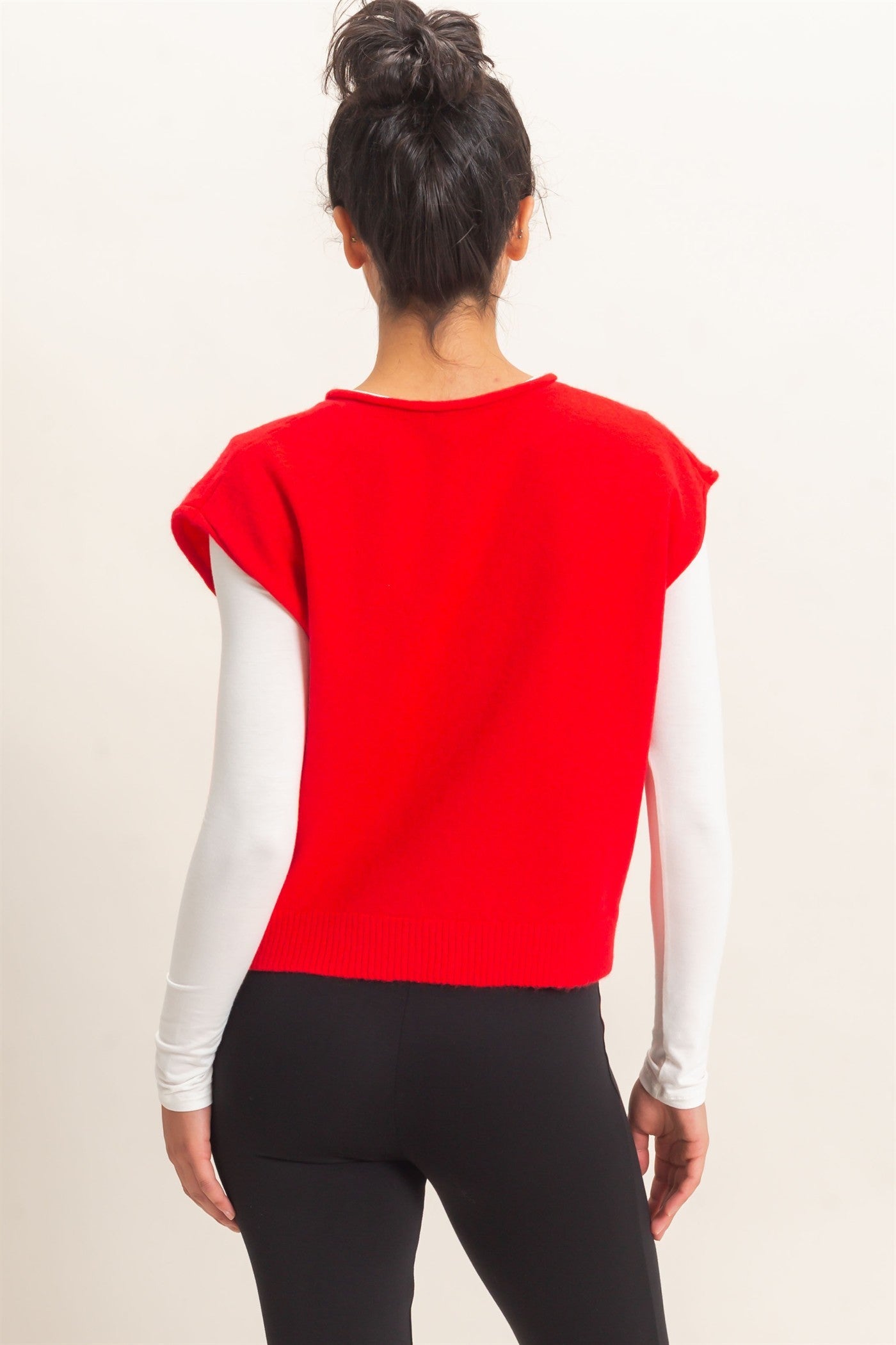 HF Rolled Edge Button Front Sweater Vest