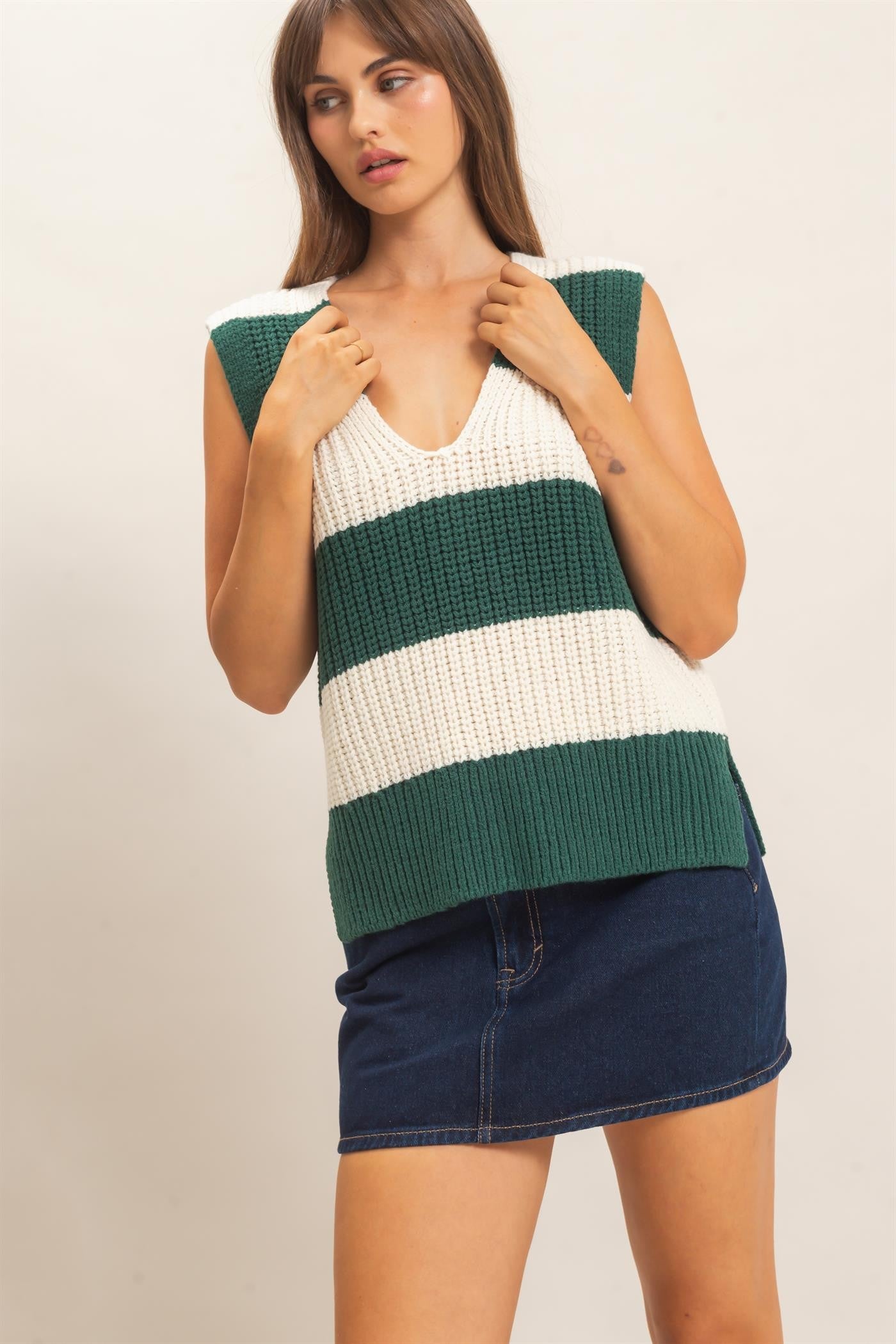HF Vneck Striped Sweater Vest