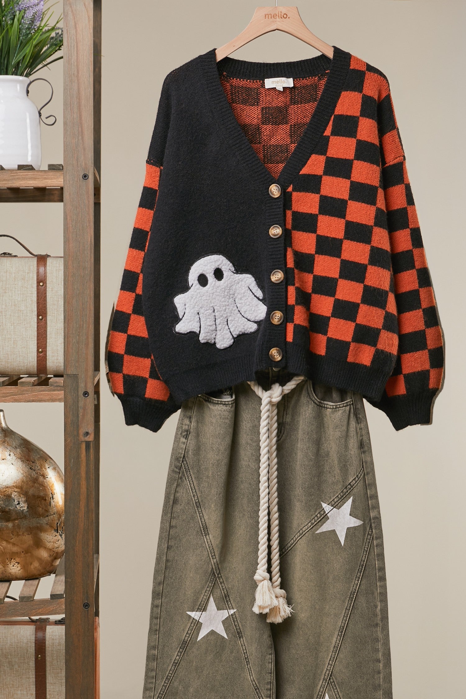 MEL Checkerboard Halloween Cardigan