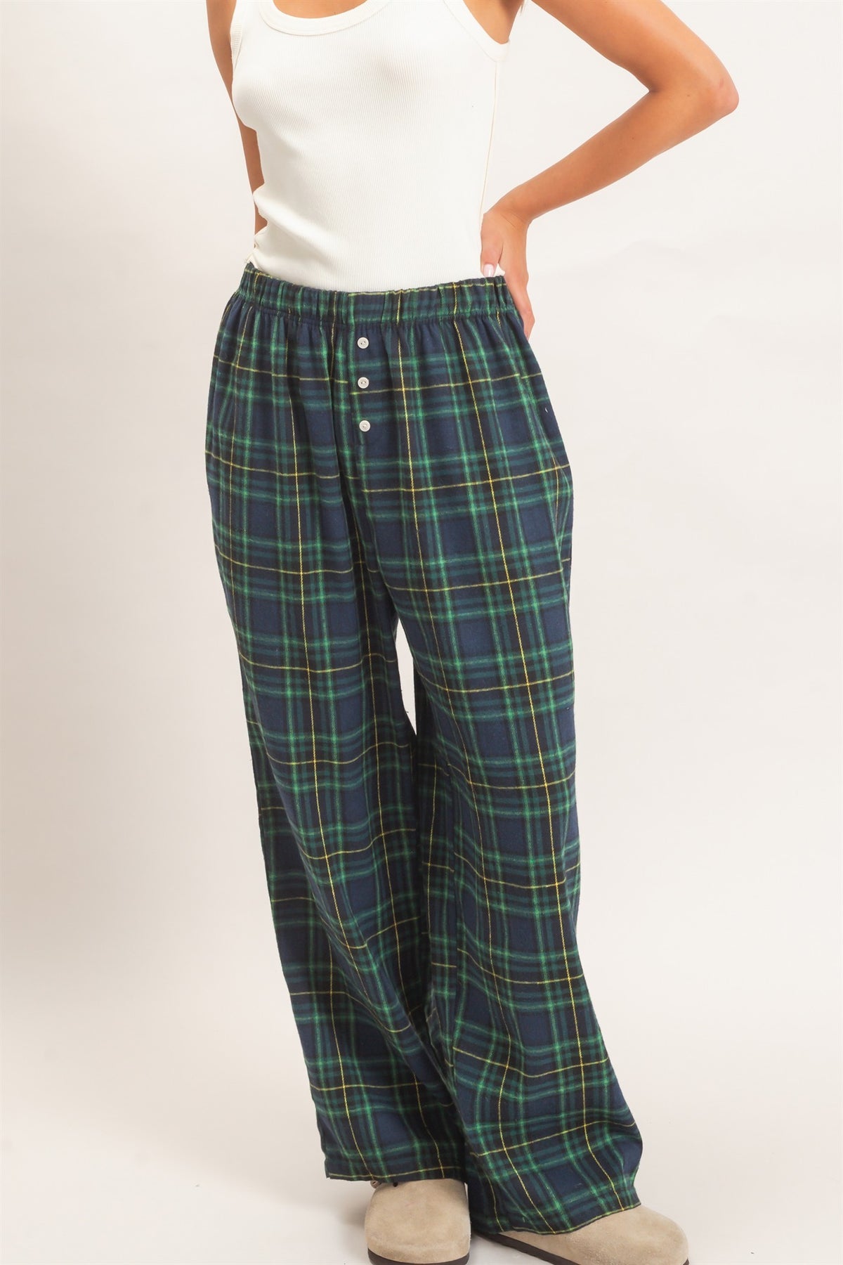 DZ Plaid Button Front Pants