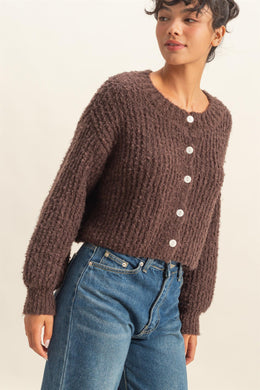 HF Fluffy Knit Button-Up Cardigan