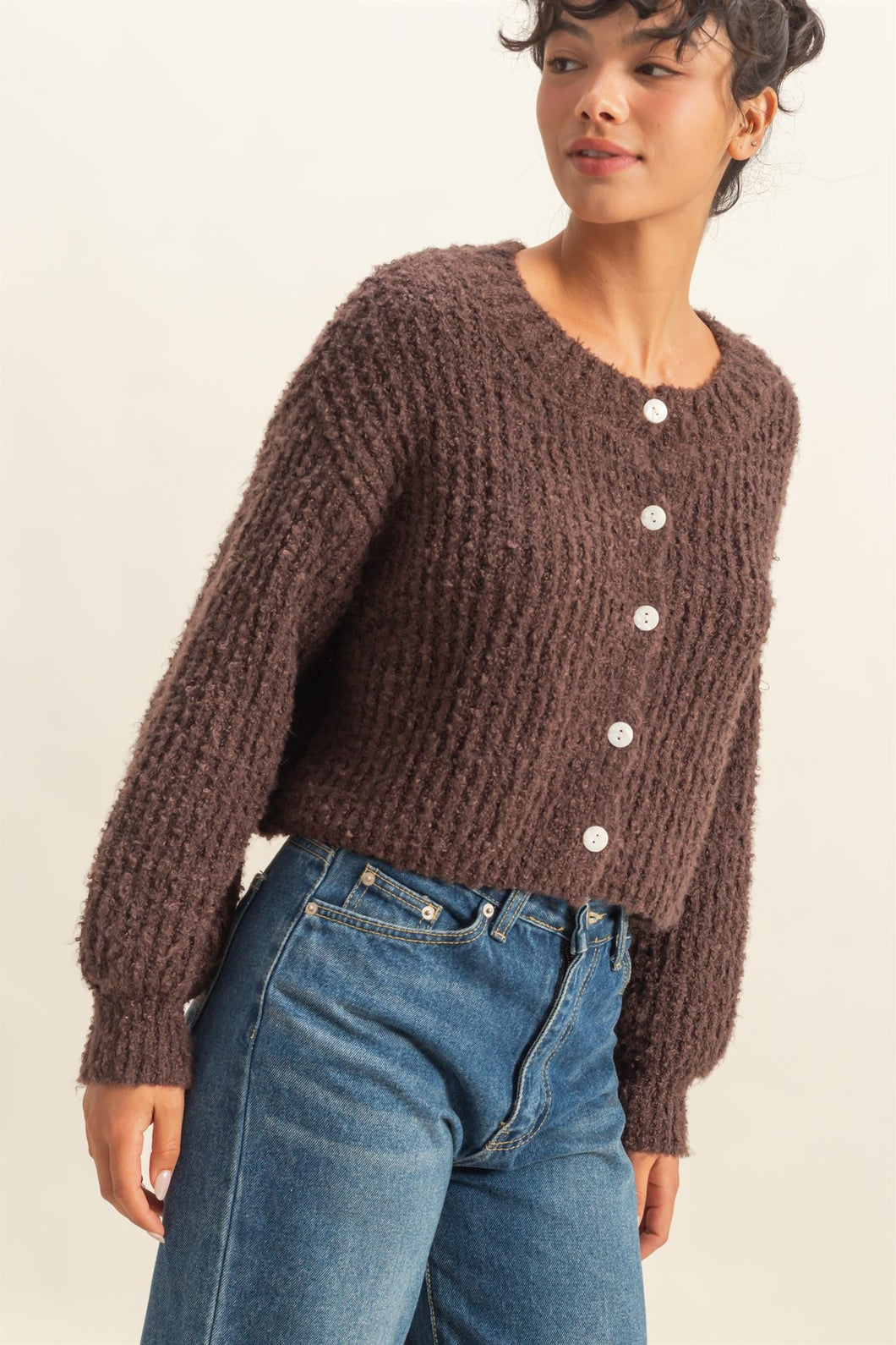 HF Fluffy Knit Button-Up Cardigan