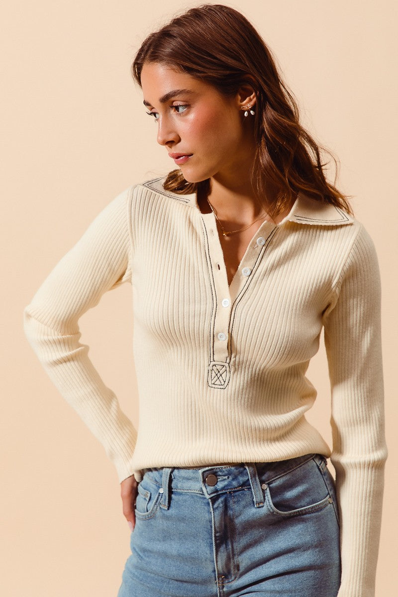 SM Collared Ribbed Vneck