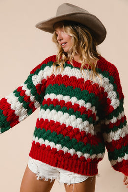 BB Chunky Knit Red/green/ivory Sweater