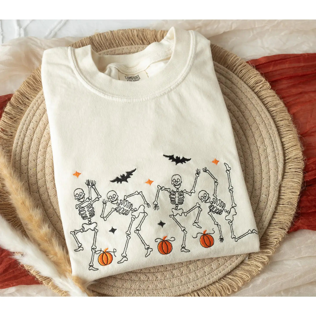 Embroidered Dancing Skeleton Tshirt