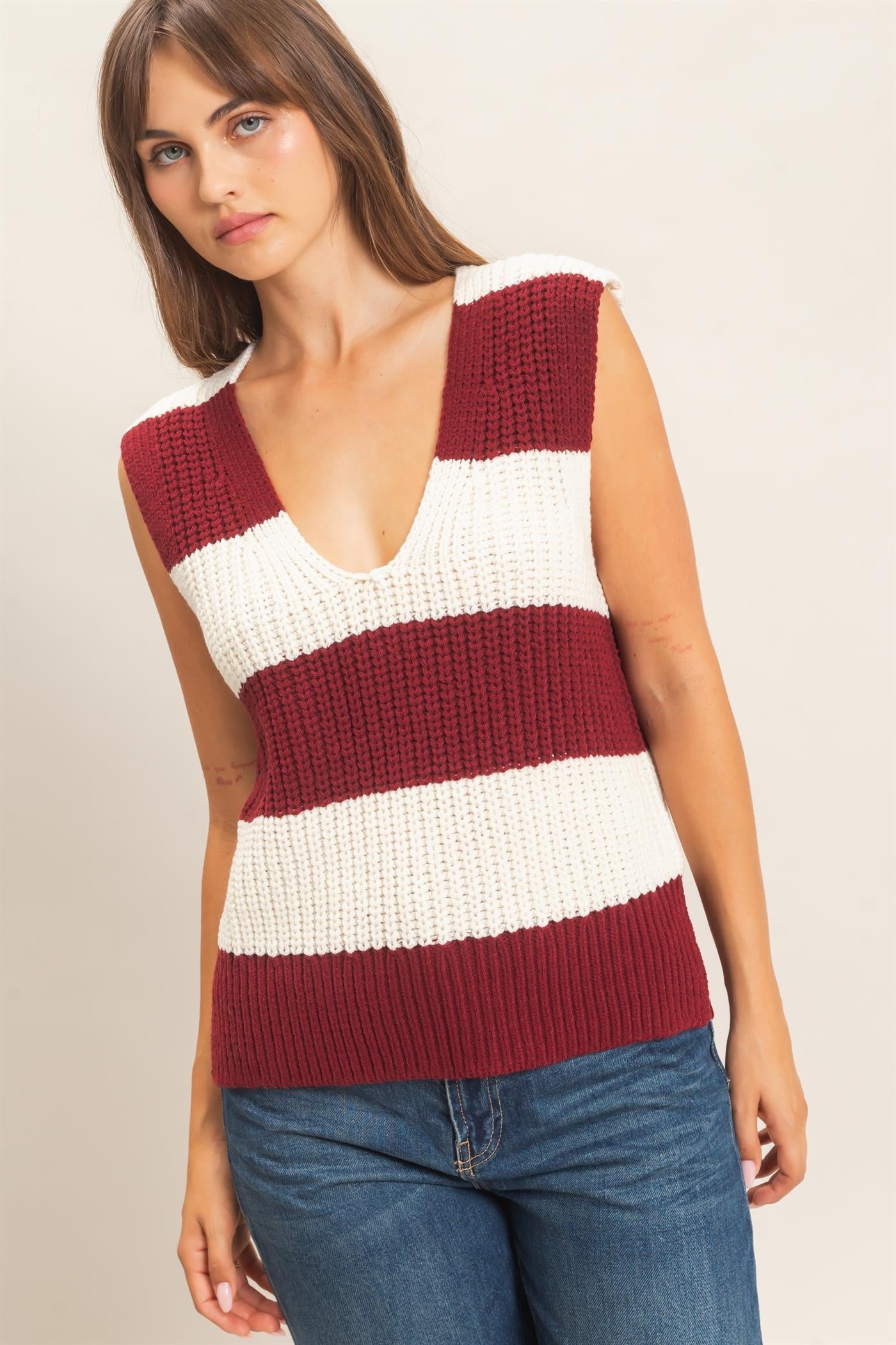 HF Vneck Striped Sweater Vest