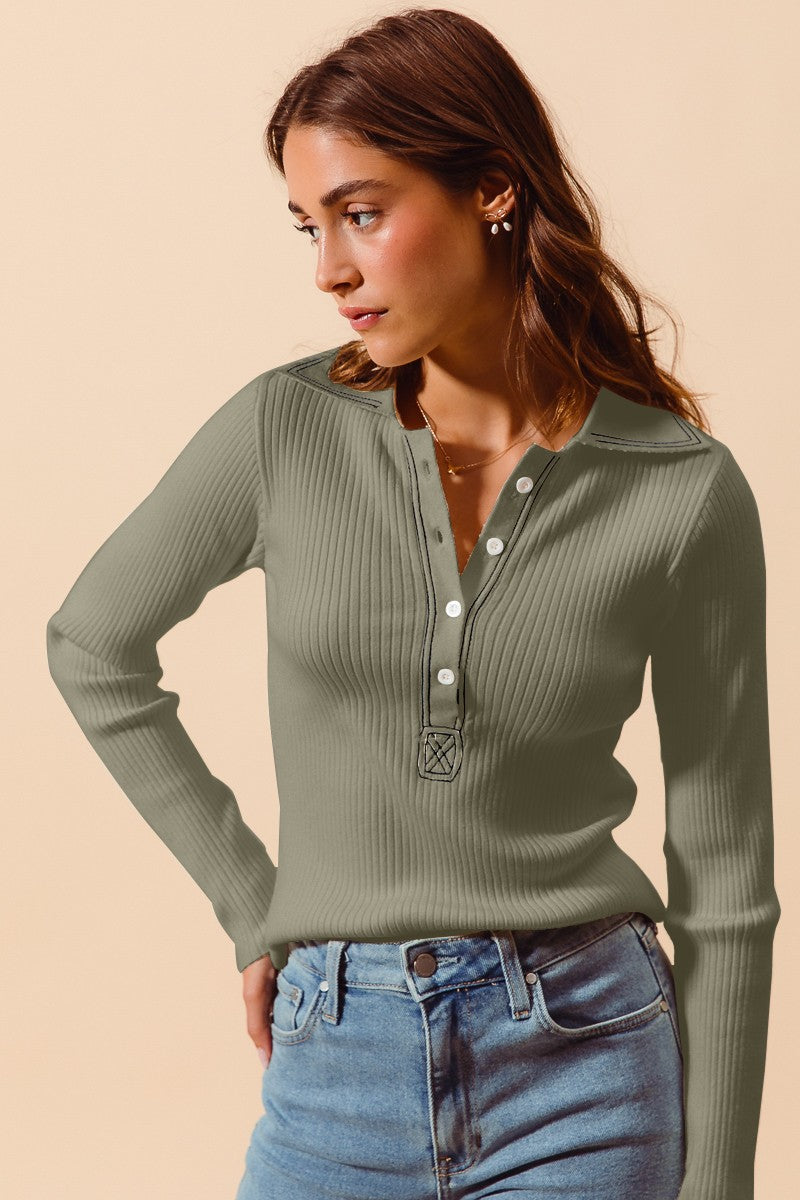 SM Collared Ribbed Vneck