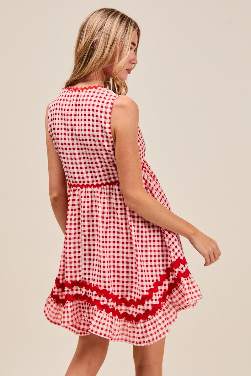 SM Red Ric Rac Trimmed Mini Dress