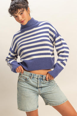 HF Stripe Cropped Turtleneck