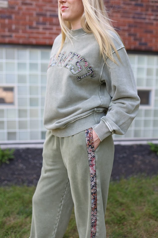 Olive Dyed Floral Joggers