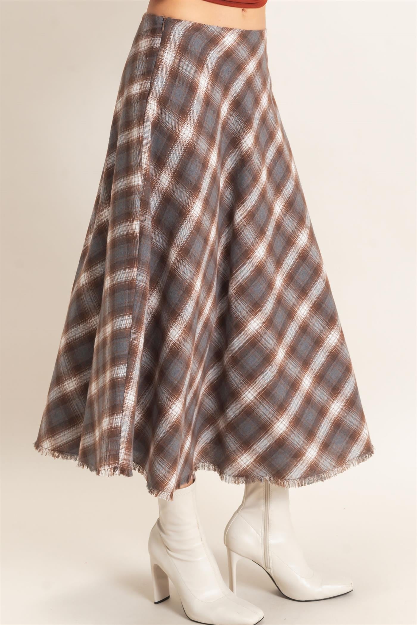 HF Plaid Frayed Hem Skirt