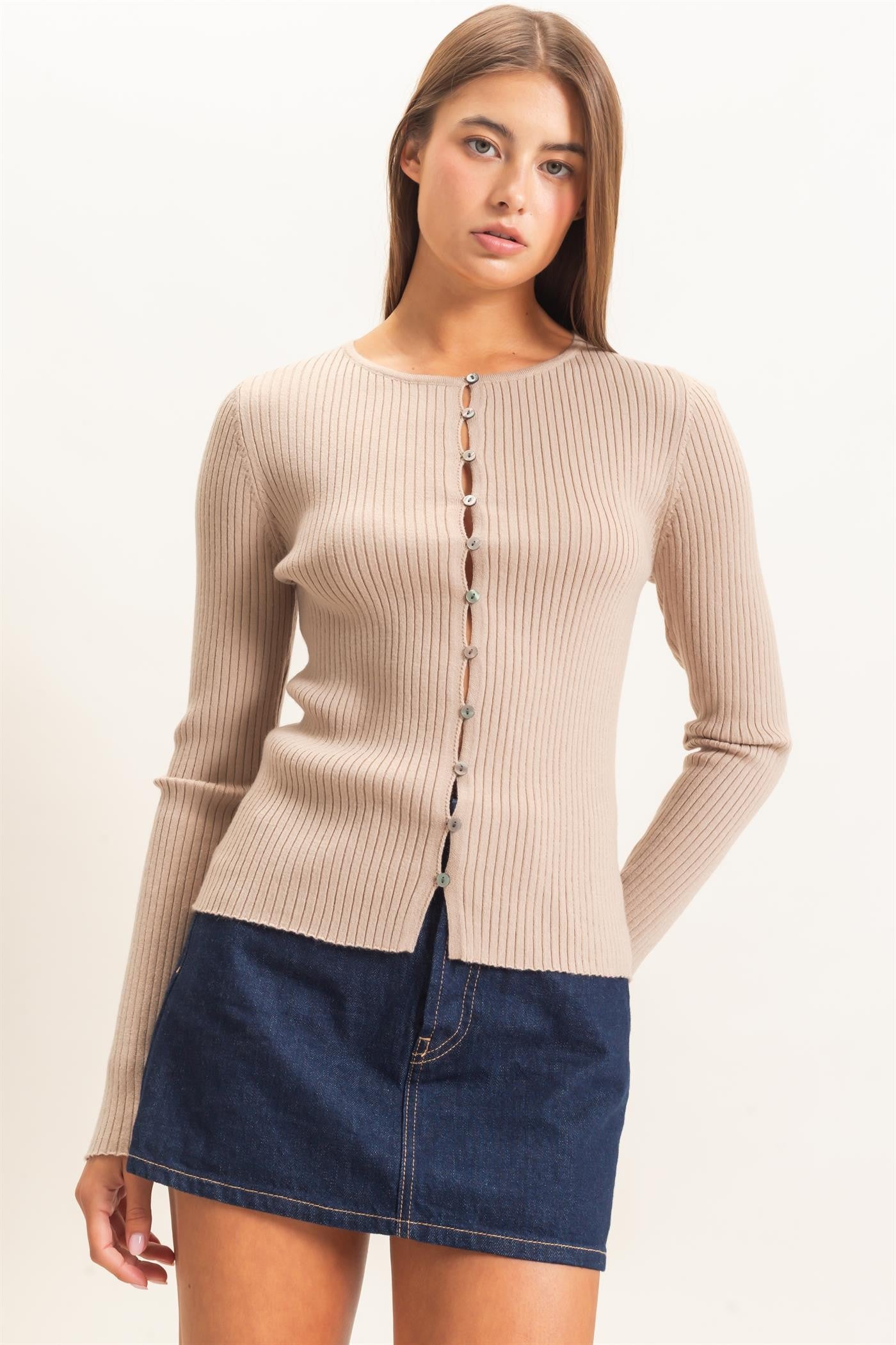 HF Ribbed Button Front Cardigan