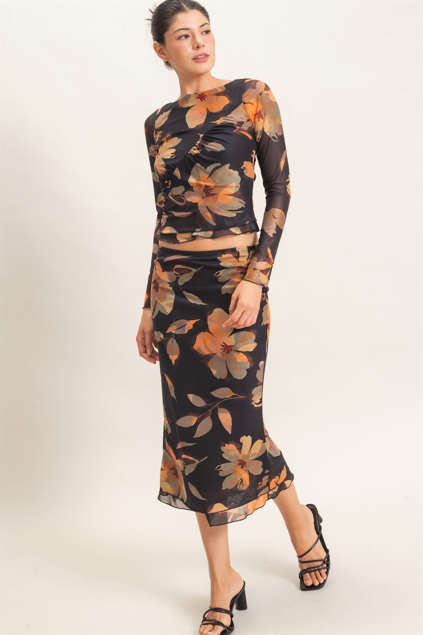 HF Floral Mesh Top and Skirt SET