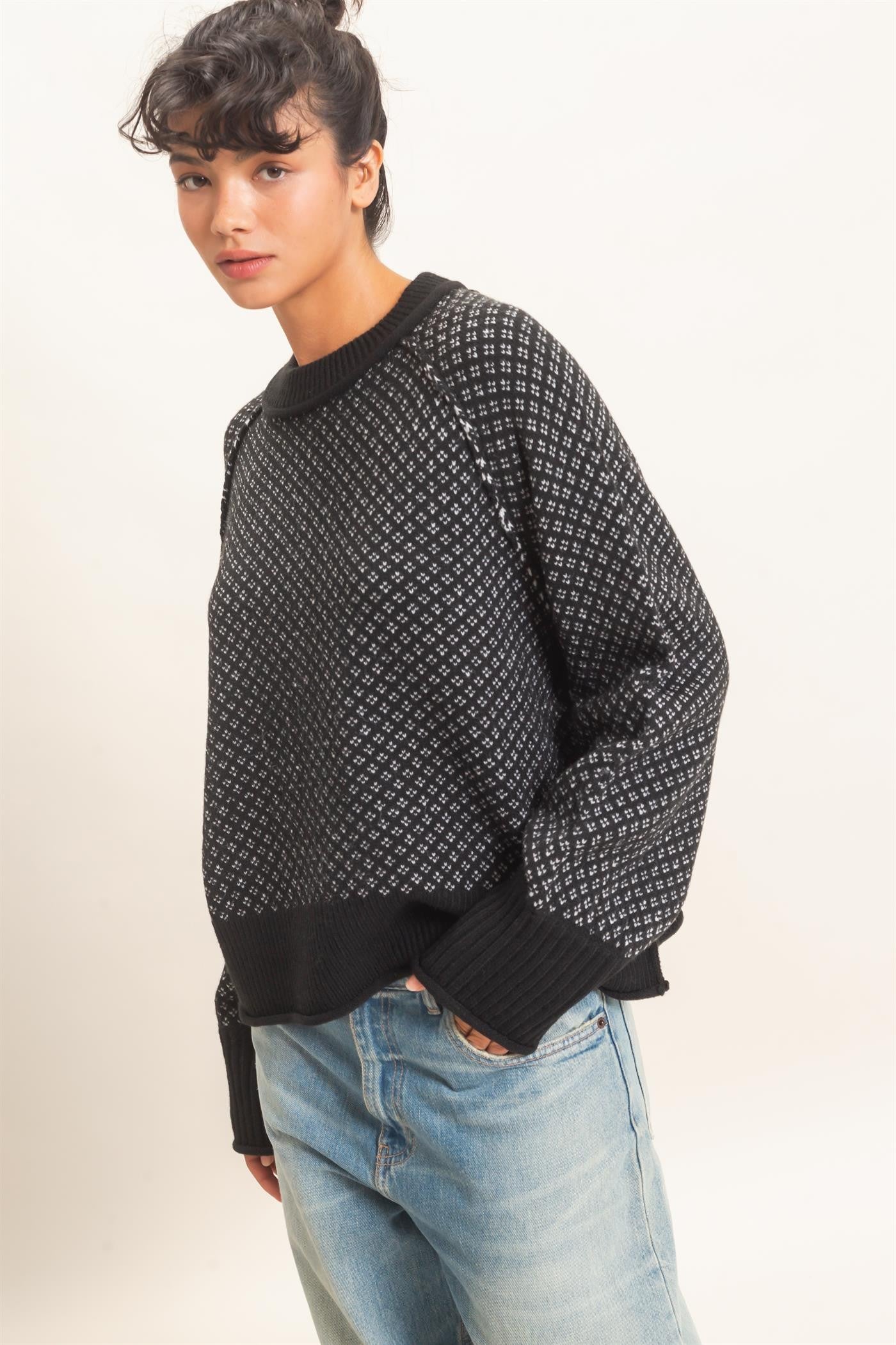 HF Patterned Mock Neck