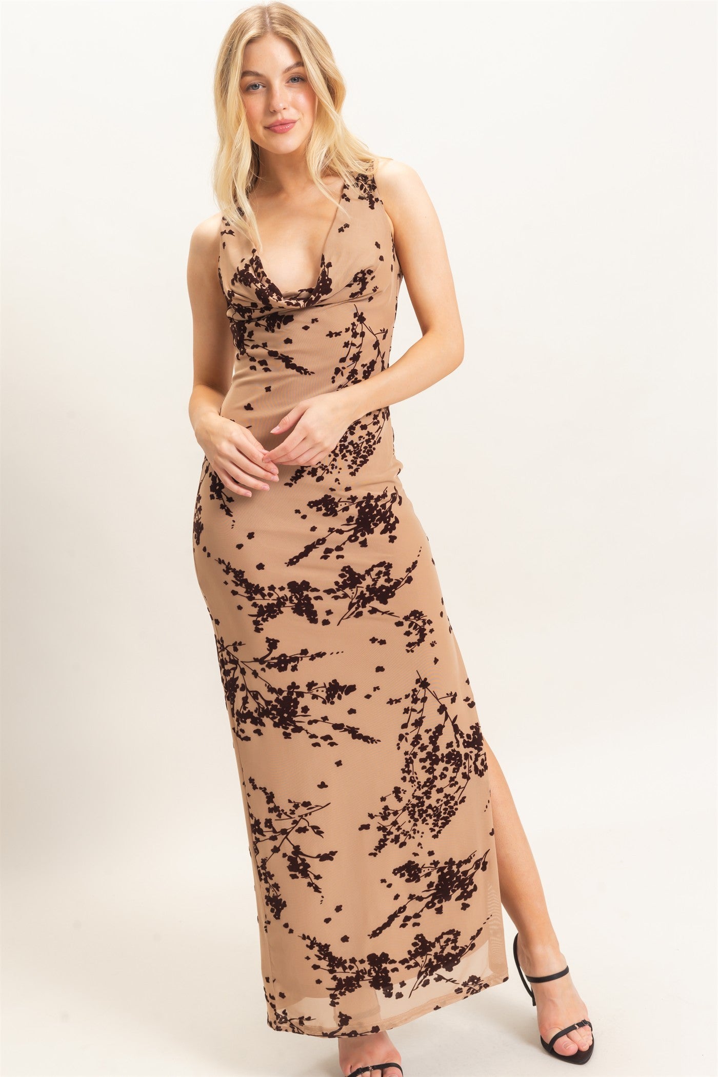 HF Draped Cowl Neck Sleeveless Dress