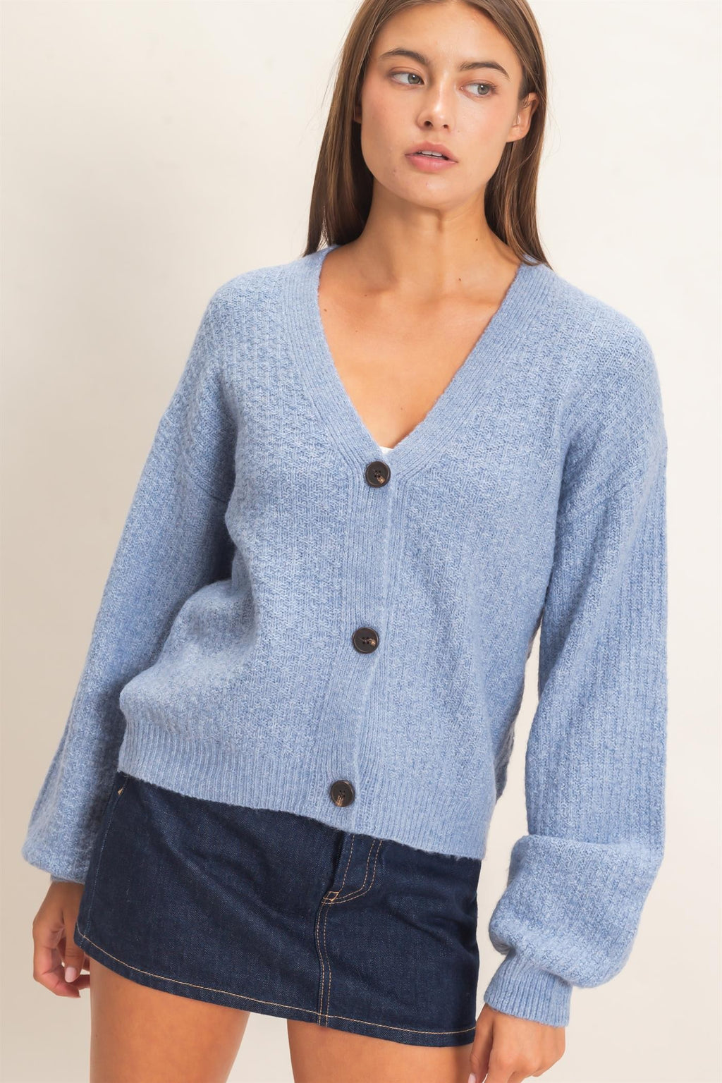 HF Textured V-Neck Cardigan