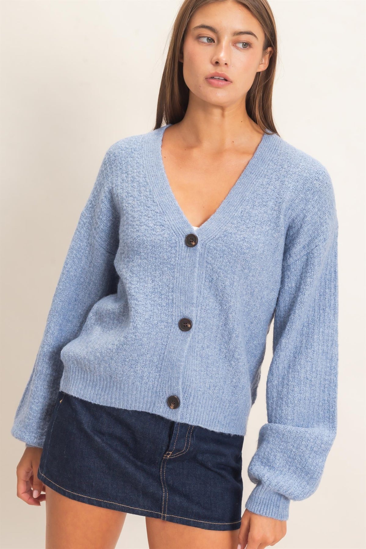 HF Textured V-Neck Cardigan