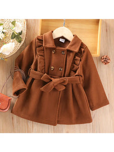 Kids Brown Ruffle Trench