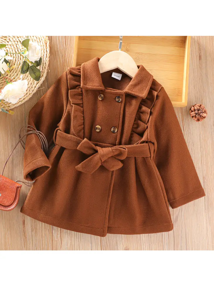 Kids Brown Ruffle Trench