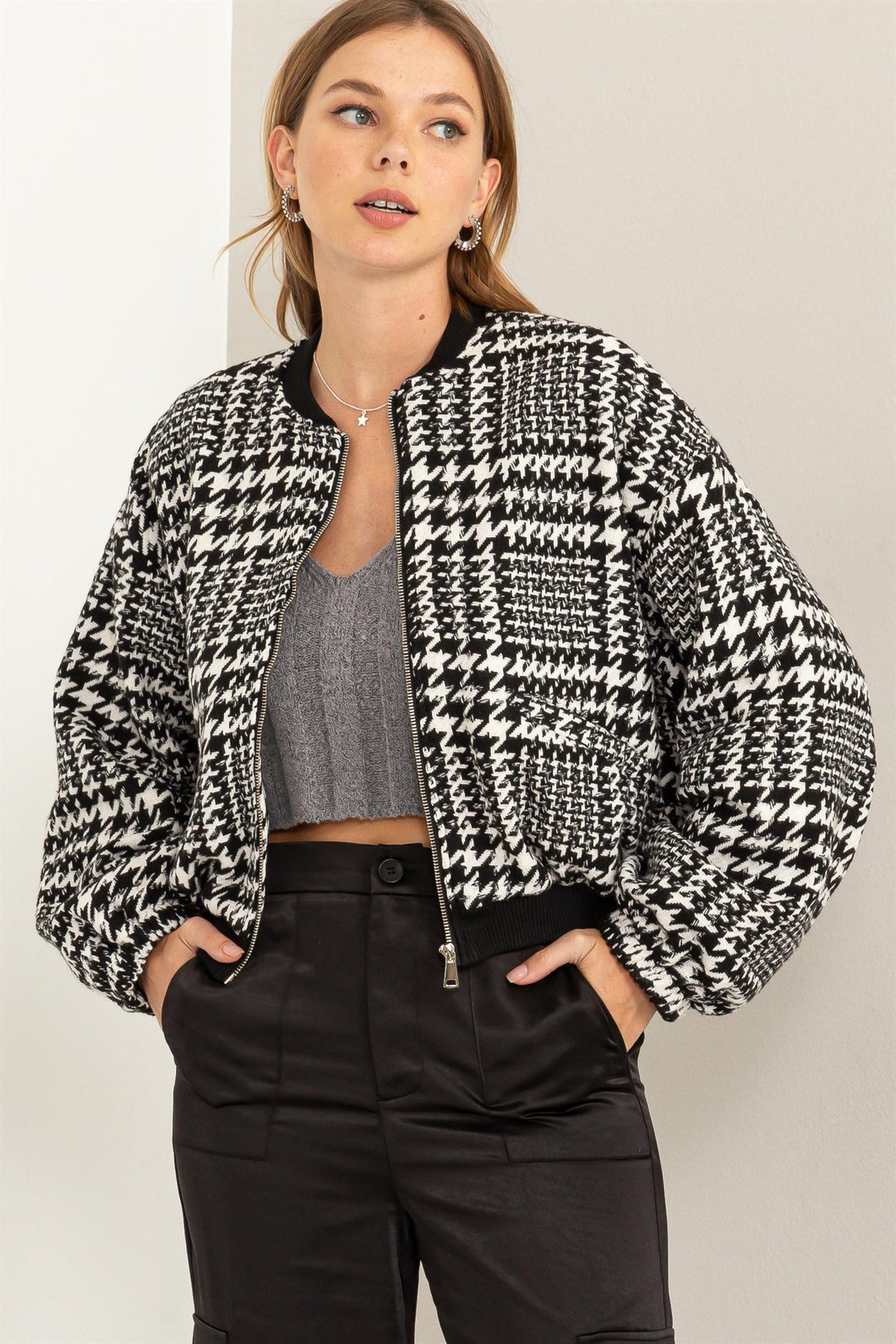 HF Black Houndstooth Bomber